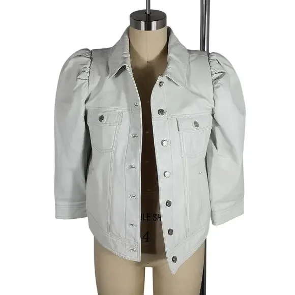 Retrofete Leather White Ada Jacket Size M - Picture 2 of 5